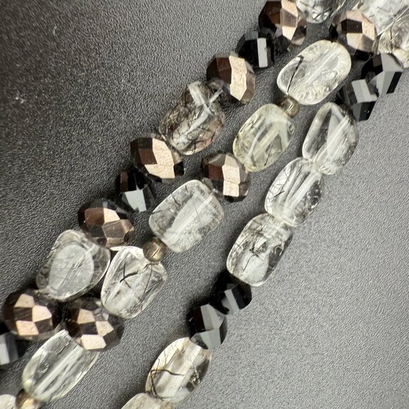 Multistrand Rutile Quartz & Glass Bead Bracelet 925 Sterling Silver Toggle Clasp - Picture 4 of 8